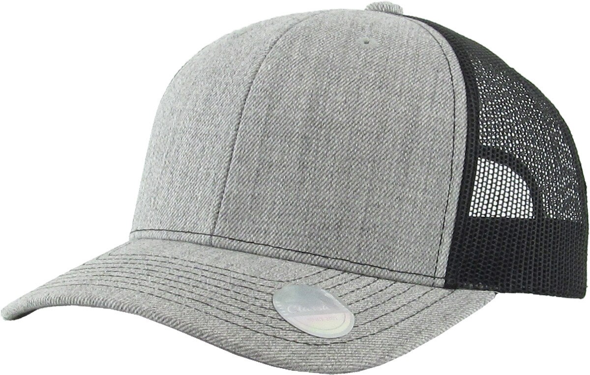 Heather Light Gray Black Two Tone Classic 6 Panel Trucker Mesh Snapback Front Side View